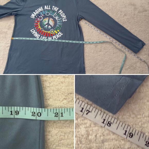 Imagine Peace Long Sleeve Top Size L Teal Blue Retro Musiccore Retro Style - Picture 5 of 13